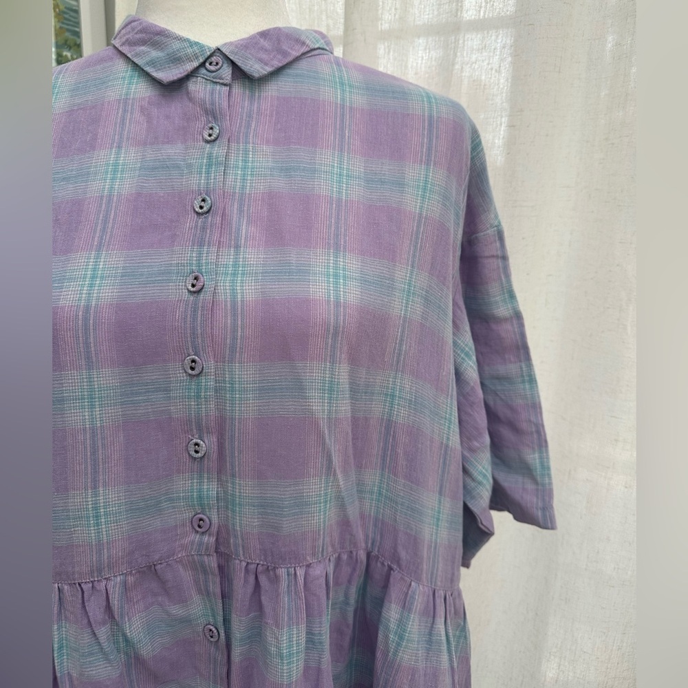 Japanese Brand Samansa Mos2 Plaid Linen Oversized Dress Sz Medium - Picture 2 of 10